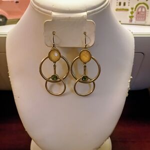 Chico's Double w Hoop Dangle Earrings With Beautiful Gemstones